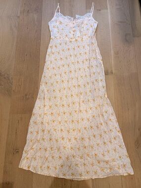 GAP Floral Lace Trim Maxi Dress Cottagecore Prairie Slip Dress Cream Yellow NWT